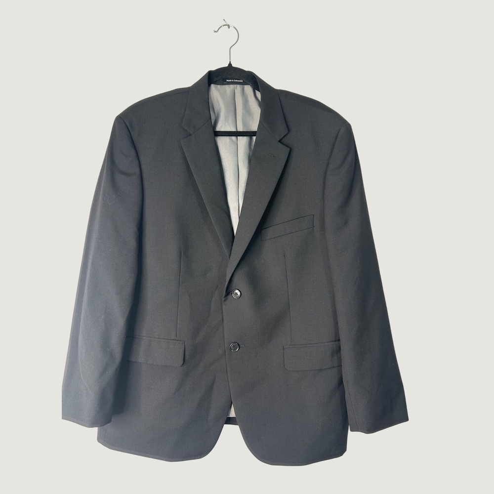 Pronto Uomo Sport Coat Blazer Mens 44 Short Black Wool Blend Two Button Career